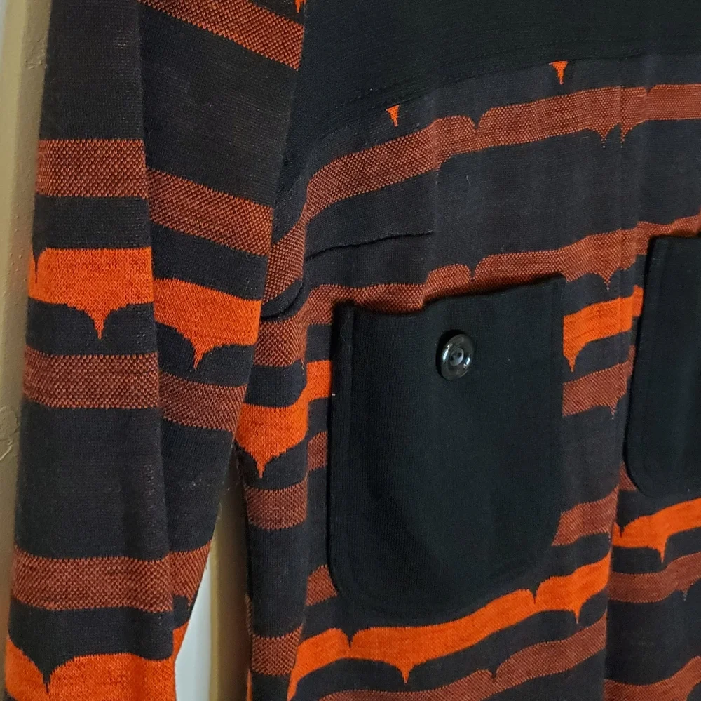 Danish Vintage Mod Red and Black 60s Patterned Long-Sleeve Front Pocket Dress - Picture 3 of 12